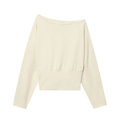 Sweat-shirt crème pour femme avec col bateau et ourlet élastique à la taille chic - S / Blanc laiteux
