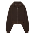 Dunkelbrauner kurzer Kapuzenpullover mit Reißverschluss und überschnittenen Schultern - S / Tops / Kaffeebraun