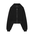 Schwarzer Damen-Crop-Hoodie mit Reißverschluss, überschnittenen Schultern und lockerer Passform - S / Tops / Schwarz