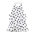 Vue détaillée à plat d'un haut à pois blanc avec un col licou et un volant peplum - XS / Comme indiqué