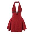 Abito vintage rosso a pois con scollo a V a trapezio e dettagli di fiocco elegante - S / Borgogna