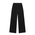 Women's black wide-leg joggers with high elastic waist and adjustable drawstring details - S / Bottoms / Black