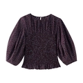 Elegante blusa color ciruela de lunares con cintura elástica y mangas de globo abullonadas - S / Púrpura profundo