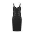 Elegante abito midi longuette nero con ricami floreali di paillettes e scollo a V profondo - XS / Nero