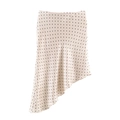 Falda midi crema de lunares con elegante dobladillo asimétrico y acabado satinado - XS / Beige Lunares