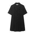 Vestido camisero negro de manga corta para mujer con solapa clásica y botones - XS / Negro