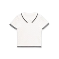 Women's cable knit short sleeve polo sweater with striped collar in preppy style - S / White