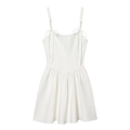 Dettaglio mini abito a corsetto bianco con spalline a fiocco e orlo a pieghe svasato - XS / Bianco
