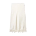 Jupe midi d'été en satin pour femme blanc cassé avec dentelle élégante en bas - XS / Blanc