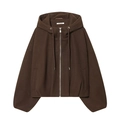 Women's deep brown hooded jacket with full zipper closure and warm fleece fabric - XS / Brown
