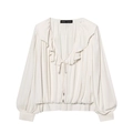 Blusa da donna con scollo a V, balze a strati, maniche a lanterna e vita elasticizzata - XS / Avorio