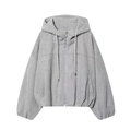 Women's oversized light grey hooded jacket with textured fabric and metallic zipper - XS / Gray