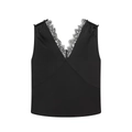 Elegant women's black satin camisole top with deep V-neck and delicate eyelash lace trim - XS / Eyelash Lace Trim V-Neck Sleeveless Top