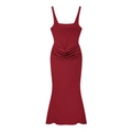 Deep red sleeveless bodycon dress with elegant draping and fishtail hemline - XS / Burgundy