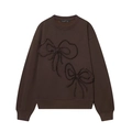 Women's brown long sleeve sweatshirt with double 3D ruffle bow details on white background - S / Dark Coffee