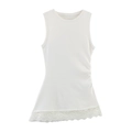 Top bianco senza maniche con orlo in pizzo asimmetrico e scollo rotondo elegante - XS / Bianco