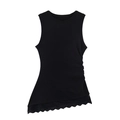 Top in maglia nera senza maniche da donna con arricciature e orlo asimmetrico in pizzo - XS / Nero