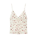 Chic white V-neck camisole with red floral pattern and pleated button front details - XS / White with Red Floral