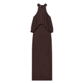 Elegante abito lungo marrone scuro con scollo all'americana e corpetto a balze - S / Marrone Scuro
