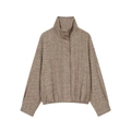 Vintage-Tweed-Jacke für Damen mit Stehkragen und elastischem Saum in Braun-Mischgewebe - XS / Tops