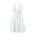 Abito corto bianco in pizzo con scollo all'americana, scollo a V e decoro floreale - S / Bianco