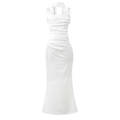 Elegante abito attillato in raso bianco con scollo all'americana e gonna a sirena - S / Bianco