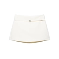 White A-line mini skirt with a matching slim belt and metallic buckle on plain background - XL / White