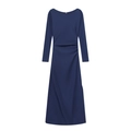 Vestido entallado azul marino de manga larga con elegante escote barco y detalle fruncido - XS / Azul oscuro