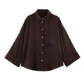 Camicia da donna casual marrone cioccolato con vestibilità ampia e maniche larghe - XS / Marrone