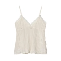 Haut caraco blanc élégant pour femme avec bordure en dentelle, texture froncée et fines bretelles - XS / Blanc Cassé