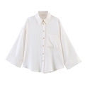 Camicia testurizzata bianco crema con spalle scese e taschino anteriore casual - XS / Bianco Puro
