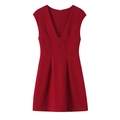 Abito mini smanicato con scollo a V profondo e arricciature in rosso bordeaux - XS / Borgogna