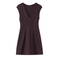Elegante abito smanicato prugna con scollo a V, vita sfiancata e tessuto pregiato - XS / Marrone