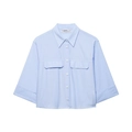 Women's blue striped short-sleeved button shirt with front pockets in a relaxed fit - XS / Light Blue Stripes