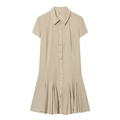 Vestido camisero caqui de manga corta con cuello clásico y bajo plisado moderno - XS / Caqui