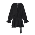 Abito a pieghe nero a maniche lunghe con scollo a goccia e polsini a balze - XS / Nero