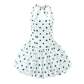 White polka dot halter mini dress with bow tie neck and ruffled layered hemline - S / White with Black Polka Dots