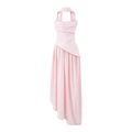 Détail de la robe licou rose avec corsage plissé et taille drapée asymétrique - Rose