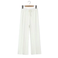 Pantaloni a gamba larga in maglia crema da donna con elastico e coulisse in vita - S / Bianco