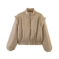 Kurze Damen-Pufferjacke in Khaki mit Stehkragen, Gummizug am Saum und Fledermausärmeln - XS / Khaki