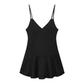 Slim fit black V-neck camisole romper dress with elegant double-layered ruffle hem - XS / Black