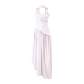Elegante abito rosa chiaro con scollo all'americana plissettato e orlo asimmetrico - S / Rosa Chiaro