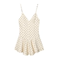 Women's chic V-neck polka dot romper dress with spaghetti straps and ruffled hem design - XS / Beige Polka Dot