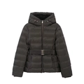 Women's black hooded winter parka with adjustable belt and slim fit quilted design - XS / Dark Olive