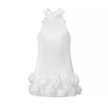 Weißes Halterneck-Minikleid mit zarten 3D-Blumenapplikationen und Schleife am Rücken - S / Weiß