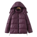 Chaqueta acolchada brillante de color burdeos con capucha y acolchado horizontal - S / Fucsia