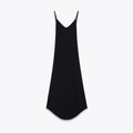 Vestido largo negro ajustado con cuello en V, dobladillo irregular y tirantes - S / Negro