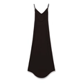 Vestido largo negro ajustado con cuello en V y tirantes finos de diseño minimalista - S / Marrón Oscuro
