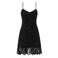 Mini abito nero a fiori con spalline sottili e orlo a balze trasparenti alla moda - S / Nero