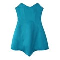 Pfauenblauer Satin Korsett Top mit strukturierten Stäbchen und Herz-Ausschnitt - S / Himmelblau